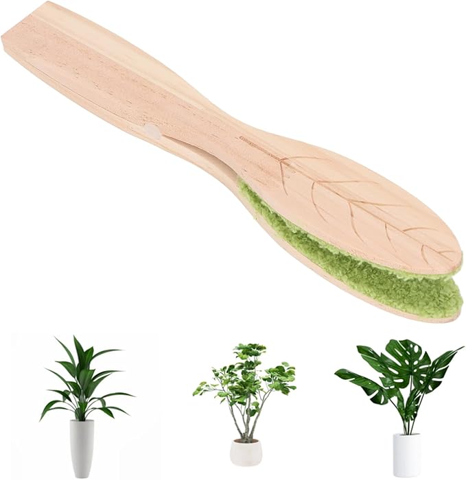 POCREATION Portable Leaf Cleaning Tongs, Wood Handle Fiber Cloth Tool for Indoor Outdoor Plants, Easy Use Cleaner for Garden, Courtyard, Houseplants
