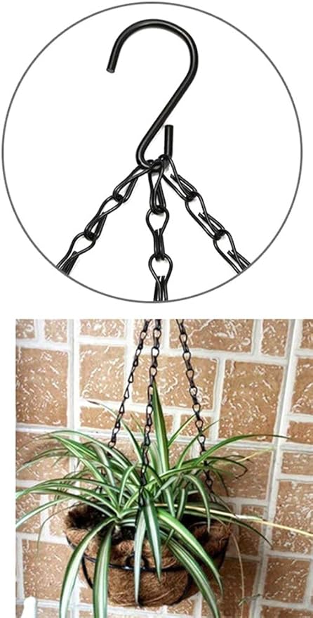 Black Hanging Basket Chains 3 Leads Flower Plant Pot Replacement Chain with Hooks Hanger for Bird Feeders, Planters, Lanterns and Ornaments 5 Pack Choose Length (24inch)