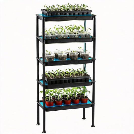 5-Tier Seed Starter Tray Plant Stand - Ebb and Flow Tidal Seedbeds, Manual Circulation Watering Rack for Indoor/Greenhouse, Designed for Nursery Cell Trays, Plant Pots