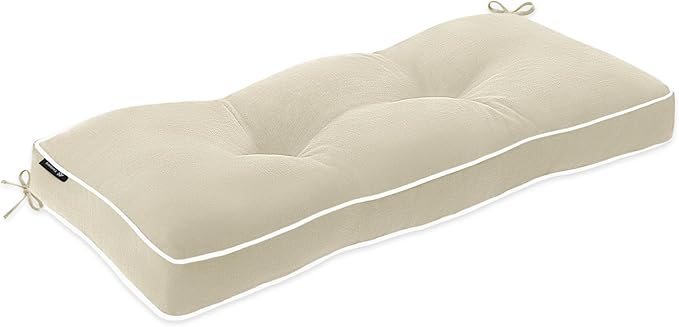 Favoyard Indoor/Outdoor Bench Cushion 36 x 14 Inch Waterproof & 3-Year Fade-Resistant Patio Furniture Cushions for Garden Porch Swing Chair Tufted Pad for Sofa Couch Seat with Ties, Beige
