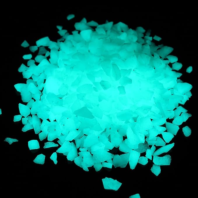 Shiny Stone Glow in The Dark Aquarium Neon Gravel Sand, Decorative Rocks for Fish Tank and Fairy Garden, Home Dec,305g/0.67lbs (5-8mm, Blue Green)