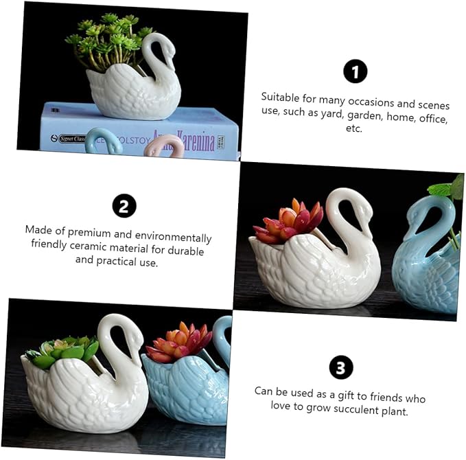 Cute Succulent Pot White Swan Planter Swan Decor Ceramic Vase Tabletop Garden Decor