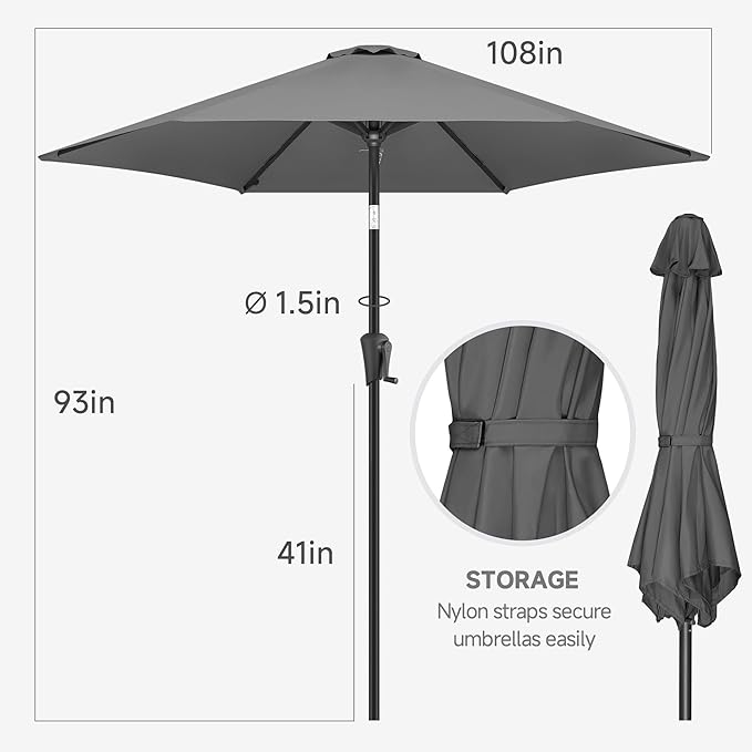 FLAME&SHADE 9ft Patio Umbrella Outdoor - Table Umbrella with Push Button Tilt and Crank, UV Protection, 6 Sturdy Ribs, Market Umbrella for Garden, Deck, Backyard, Lawn, Pool and Beach(Anthracite)