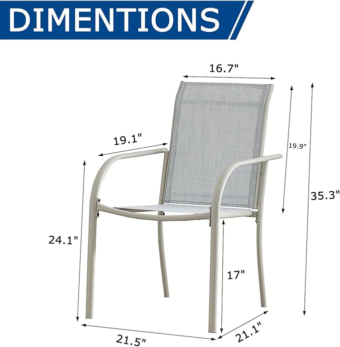 Outdoor Patio Dining Chairs Set of 8, Lightweight Stackable Patio Chairs with Curved Armrests & Wide Seat, Heavy Duty 300 lbs Capacity, Garden Chairs for Backyard, Deck, Poolside, Beige Blue
