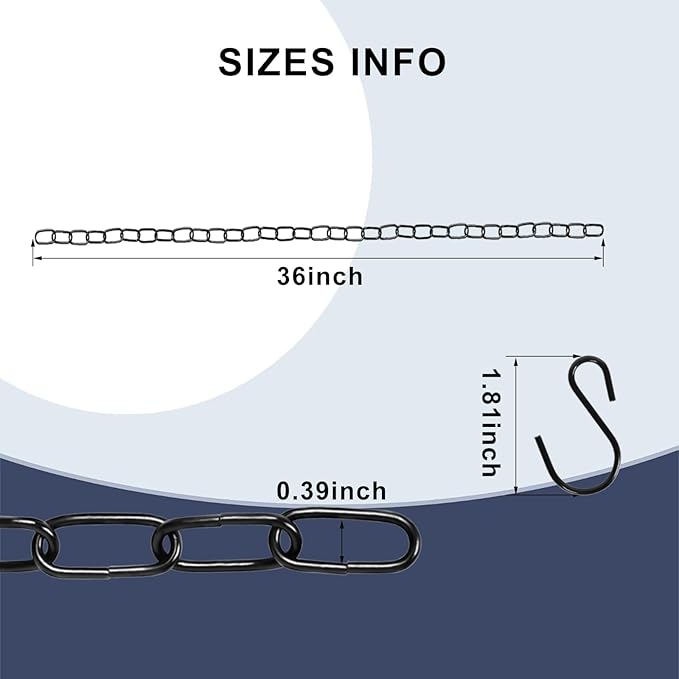 Black Hanging Plant Chains Kit, 36-Inch Adjustable Plant Hangers with Hooks and Clips for Hanging Baskets, Bird Feeders, Wind Chimes, Planters and Porch Signs -6PACK