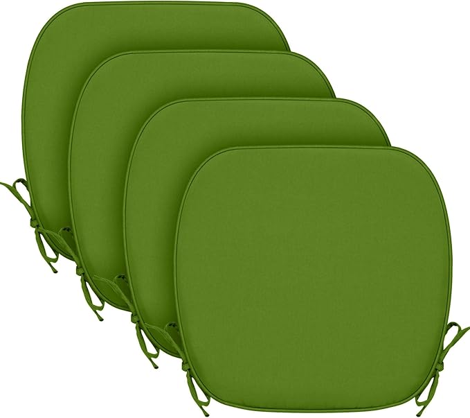 SleepMan Outdoor 17"x16" Chair Cushions with Ties Set of 4, Water Resistant All Weather U-Shape Seat Pads for Patio Garden Furniture Indoor Fade Resistant Patio Cushions (Grass Green)