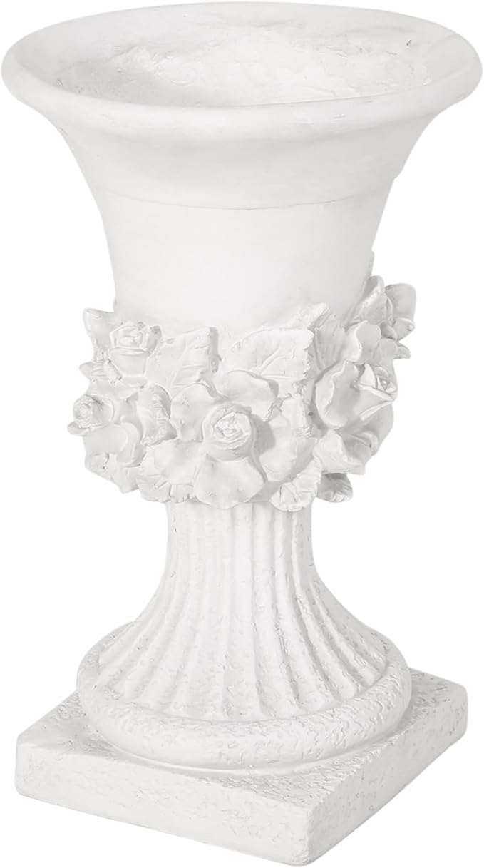 Merax 19.5 Inches Tall MGO Garden Urn Planter, Lightweight Concrete Urn for Flowers, Herbs & Succulents, Indoor & Outdoor Decorative Pot, Antique White