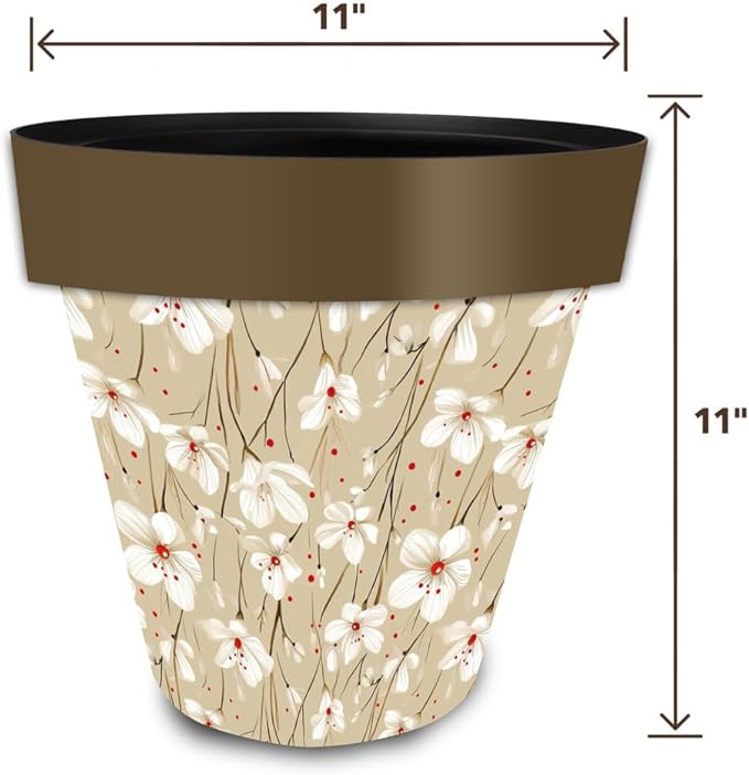 Briarwood Lane Tan and Red Floral Medium Planter
