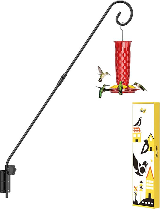 iBorn Wall Mount Deck Hook, 28" Hummingbird Feeder Hanger, Heavy Duty Bird Feeder Pole for Hanging Bird Feeder, Planter, Suet Baskets, Wind Chimes, 180° Rotatable Arm, Solid Wire, Pack of 1
