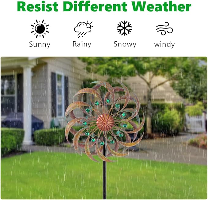 VEWOGARDEN Garden Metal Wind Spinners Outdoor Kinetic Wind Sculptures & Spinners for Yard Lawn Patio Decorations, Copper Green