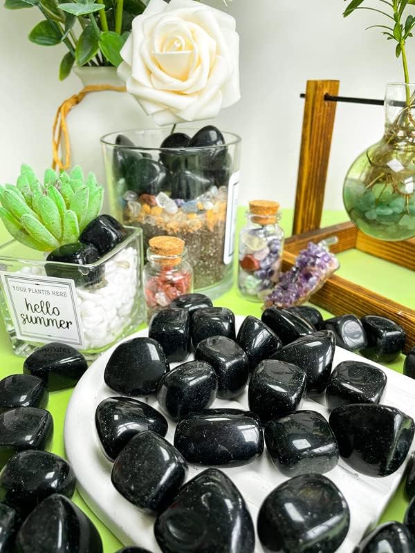 DUQGUHO Black Obsidian Natural Healing Crystals Set - Polished Tumbled Crystal Stones Bulk Irregular Pebble Stones Rocks 0.45 lbs