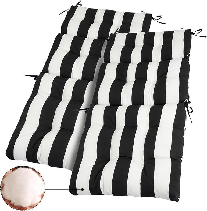 Outdoor High Back Chair Cushions Set of 2,Reversible Lawn Chair Cushion 44 x22 inch,Water Resistant Tufted Adirondack Chair Cushion,for Garden Rocking Chair,Patio Furniture(Black White Stripe)