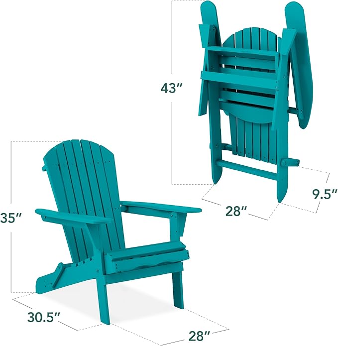 Best Choice Products Folding Adirondack Chair Outdoor Wooden Accent Furniture Fire Pit Lounge Chairs for Yard, Garden, Patio w/ 350lb Weight Capacity - Peacock Blue