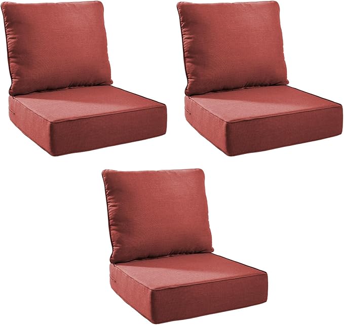 Outdoor Cushion Set for Furniture Patio Furniture, UV Resistant, Water Resistant - 6 Inch Thick Foam Garden Cushions– 22x24 Inch Patio Seat Covers for Chair/Sofa/Couch | Red | 3-Pack |