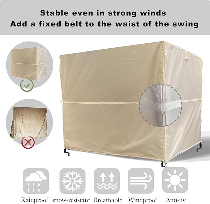 Outdoor 3 Triple Seater Hammock Swing Cover - Garden Glider Chair Canopy - UV Resistant (82 * 49 * 67 inch) Beige