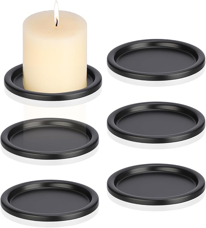 OwnMy 6PCS Iron Candle Holders for Pillar Candles, 3 Inch Metal Pillar Candle Plates and Trays, Small Round Tealight Holders Elegant Candle Stands Bases for Wedding Dining Table Centerpieces, Black
