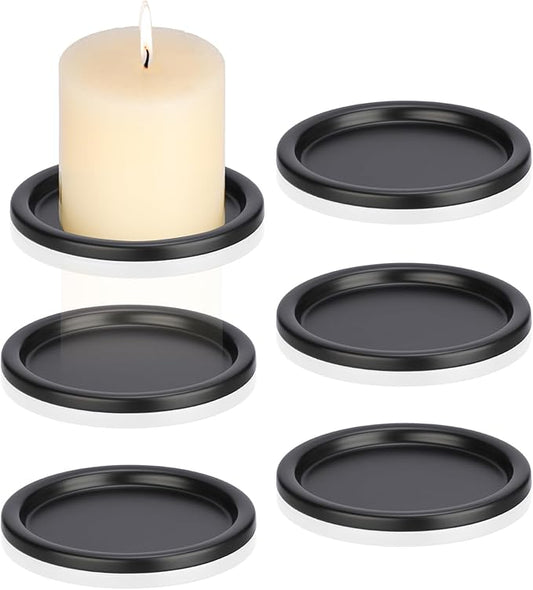 OwnMy 6PCS Iron Candle Holders for Pillar Candles, 3 Inch Metal Pillar Candle Plates and Trays, Small Round Tealight Holders Elegant Candle Stands Bases for Wedding Dining Table Centerpieces, Black