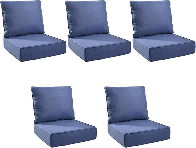 Outdoor Cushion Set for Furniture Patio Furniture, UV Resistant, Water Resistant - 6 Inch Thick Foam Garden Cushions– 24x24 Inch Patio Seat Covers for Chair/Sofa/Couch | Blue | 5-Pack |