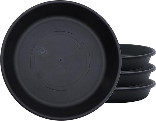 The HC Companies 8 Inch Classic Round Plant Saucer, Lightweight UV-Resistant Plastic Outdoor & Indoor Flower Pot Tray, 4-Pack Plant Pot Trays for Garden & Home Decor, Black