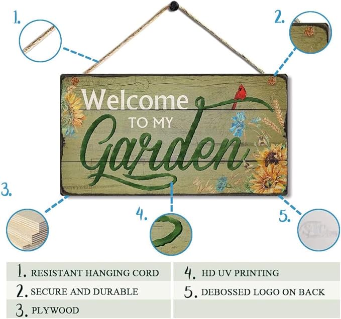 Rustic Garden Signs Vintage Welcome to My Garden Hanging Plaque Moms Dads Herb Plants Welcome Signs by 6''x11.5''