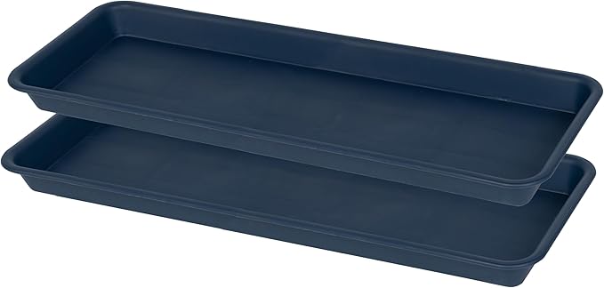 2 Pack Plastic Plant Saucer, Rectangular, Indoors Outdoor, Drip Tray for Flower Pot, Windowsill (6 X 11 Inch, Blue)
