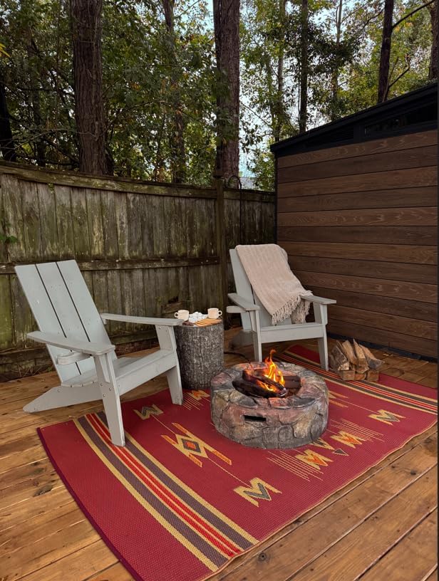 Mad Mats Traditional Outdoor Rug, Reversible Plastic Mat (4' x 6', Navajo - Dark Red)