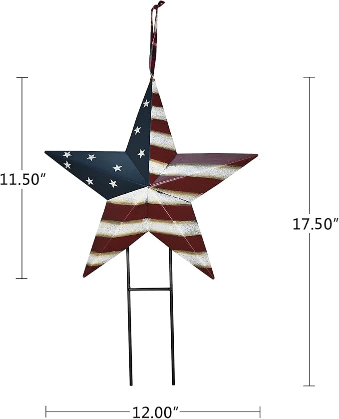 Metal Star Yard Sign with Stake American Decor, 4th of July Patriotic Barn Star Garden Stake Hanging Ornament Wall Decor Veterans Day Memorial Day Outdoor Lawn Decorations