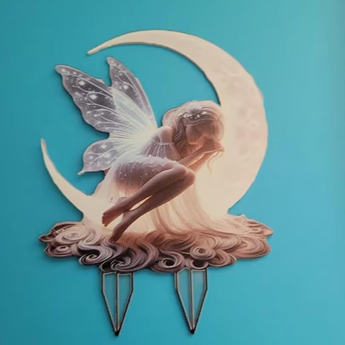 2D Flat Moonlit Fairy Garden Stake Acrylic Outdoor Decor for Lawn, Patio, Yard, Flower Pot Farmhouse Art, Patio Decoration