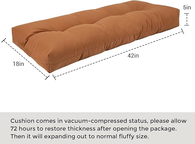 FUNHOME Outdoor Bench Cushion 42 x18 inch with Non-Slip Grips,Water Resistant Porch Swing Cushion,Bench Pillow Pads,Tufted Cushions for Patio Garden Furniture,42" Seat Cushions(Caramel Orange)