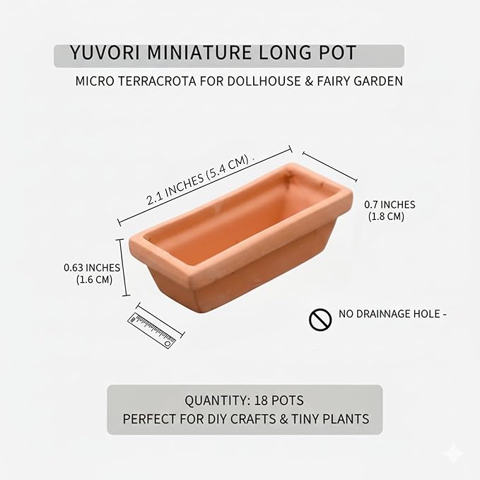 Mini Terracotta Pots – Small Clay Flower Pots for Succulents, Cactus, DIY Crafts, Fairy Garden, School Projects – Set of 18 (Long Pot, 2.1 Inch)