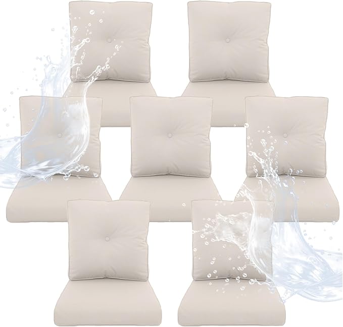 Outdoor Chair Cushions 7 Sets- 22 * 24" Patio Furniture Cushions with Removable Cover, 28D High Density Sponge Filling Outdoor Patio Cushions for Chairs, Rocker, Sofa and Loveseat - Beige