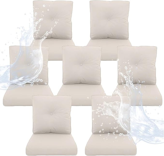 Outdoor Chair Cushions 7 Sets- 22 * 24" Patio Furniture Cushions with Removable Cover, 28D High Density Sponge Filling Outdoor Patio Cushions for Chairs, Rocker, Sofa and Loveseat - Beige