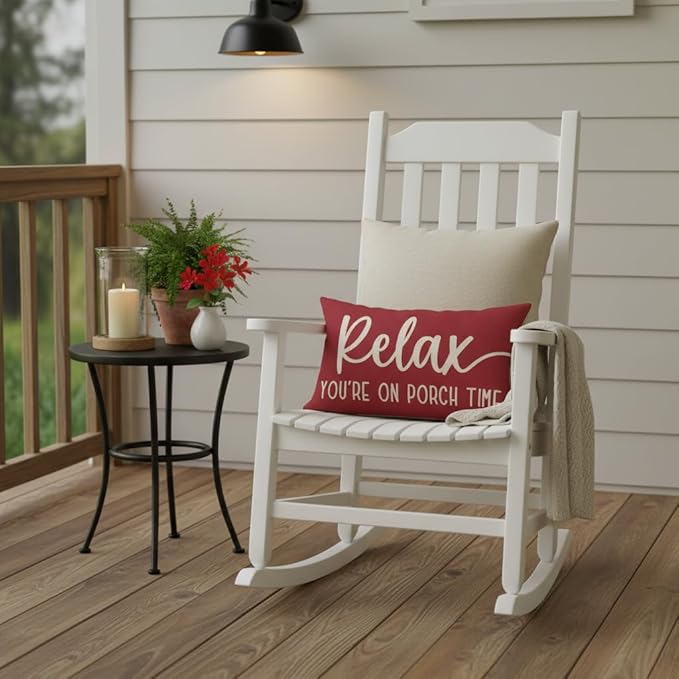 PANDICORN Decorative Throw Pillow Covers 12x20 Inch Relax Porch Time Crimson Red Outdoor Farmhouse Holiday Christmas Patio Decorations Lumbar Decorative Cushion Case for Front Porch Couch Bench Decor