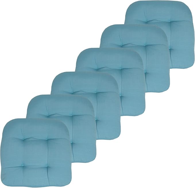 Sweet Home Collection Patio Cushions Outdoor Chair Pads Premium Comfortable Thick Fiber Fill Tufted 19" x 19" Seat Cover, 6 Pack, Teal