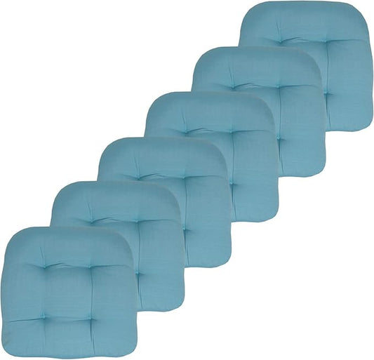 Sweet Home Collection Patio Cushions Outdoor Chair Pads Premium Comfortable Thick Fiber Fill Tufted 19" x 19" Seat Cover, 6 Pack, Teal