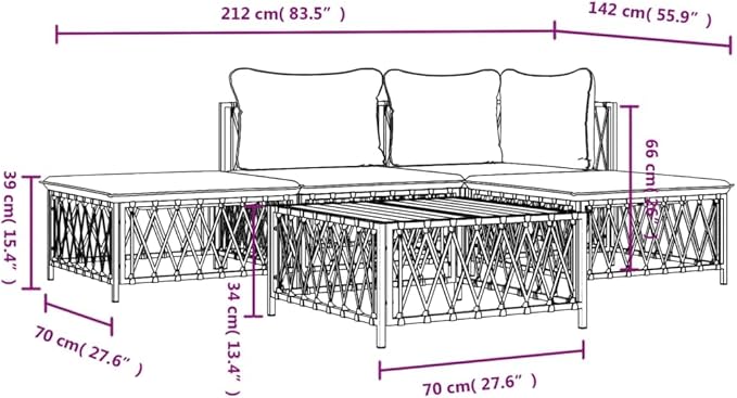 SKM 5 Piece Garden Lounge Set with Cushions Anthracite Steel (Weight-65KG)