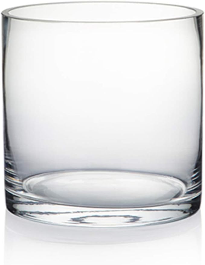 WGVI Thick Weighted Clear Right Cylinder Glass Vases, 5" W x 5" H, Equilateral Cylinder Glass Candle Holders Flower Arrangement Centerpieces Storage Container Brush Pen Holder, Bulk Wholesale, 6 Pcs