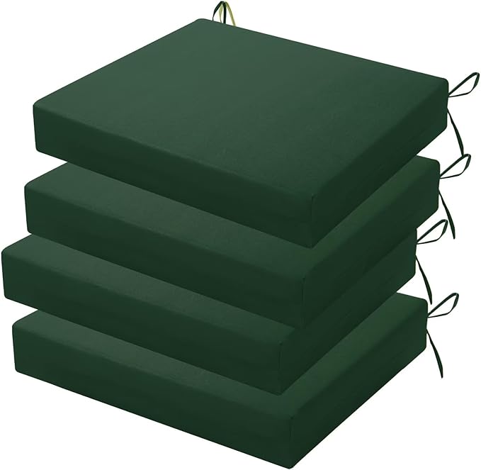 Outdoor Chair Cushions Set of 4, 18.5 x 16 Inch Patio Chair Cushions, Water Resistant, Non-Slip Ties (Forest Green)