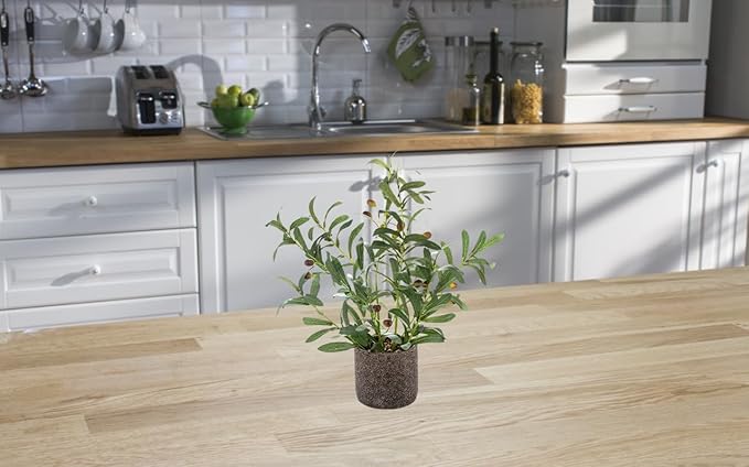 AlphaAcc 18 Inch Artificial Olive Branches Real Looking Potted Plant Fake Olive Tree with Lifelike Leaves and Fruits in Rustic Black Cement Planter Faux Greenery Plant for Indoor Outdoor Decor