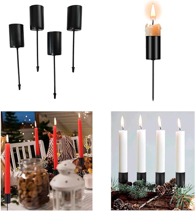 4 Pack Candle Holder Stakes Taper Candlestick Holders with Spike Metal Heavy Duty Pillar Candles Stand Base for Floral Table Centerpiece Garden Wedding Party Anniversary (4 Pack)