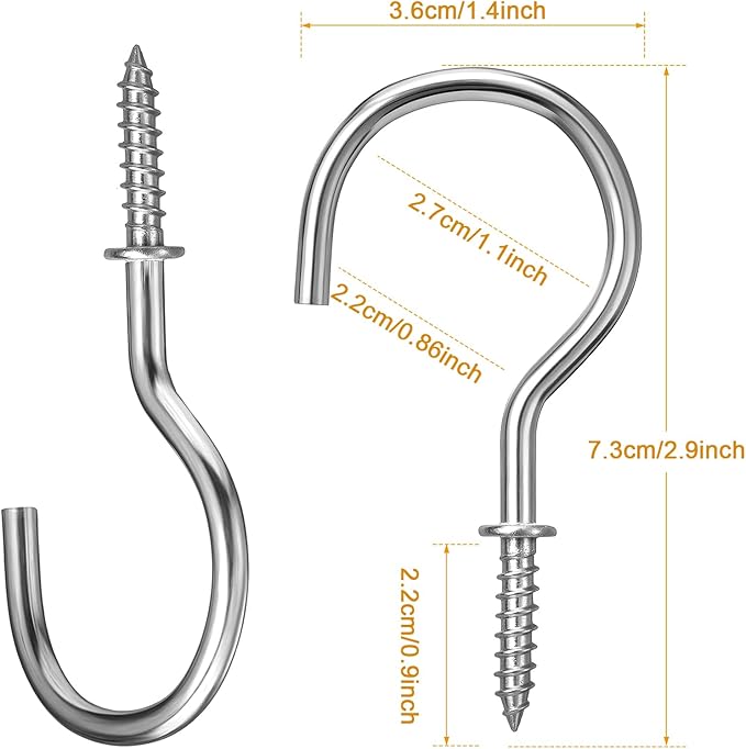 Hotop 12 Set Ceiling Hooks with Hanging Chains for Bird Feeders, Planters, Lanterns, Billboards,Birdbaths, Grow Lights, Chalkboards, Wind Chime and and Other Ornaments, Chain Hook DIY (Silver)