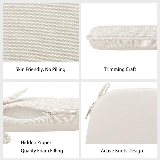 Magpie Fabrics Outdoor/Indoor 17"x16"x2" Chair Cushions with Ties Set of 4, Waterproof All Weather U-Shape Seat Pads Decoration for Patio Garden Furniture Home Office (Recycled Cream White)