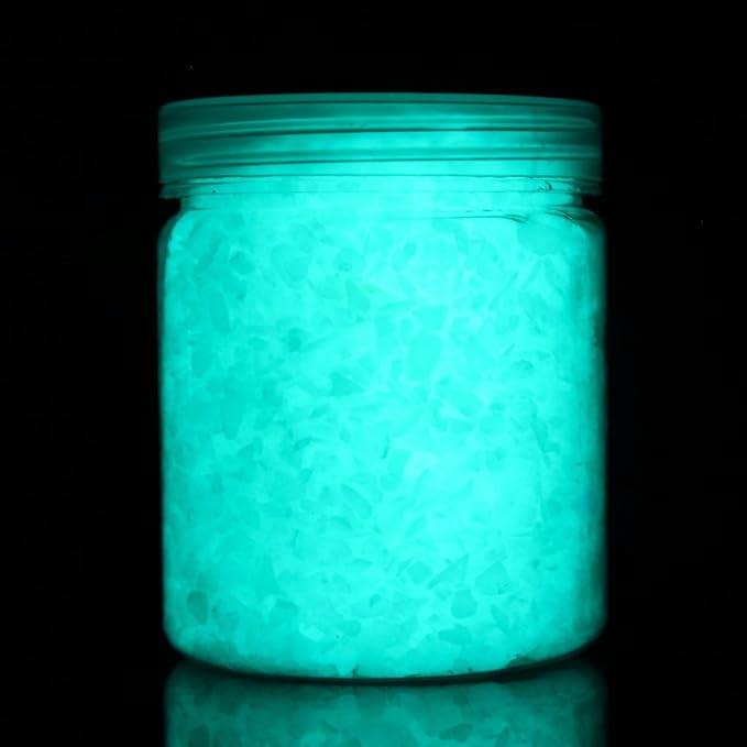 Shiny Stone Glow in The Dark Aquarium Neon Gravel Sand, Decorative Rocks for Fish Tank and Fairy Garden, Home Dec,305g/0.67lbs (3-5mm, Blue Green)