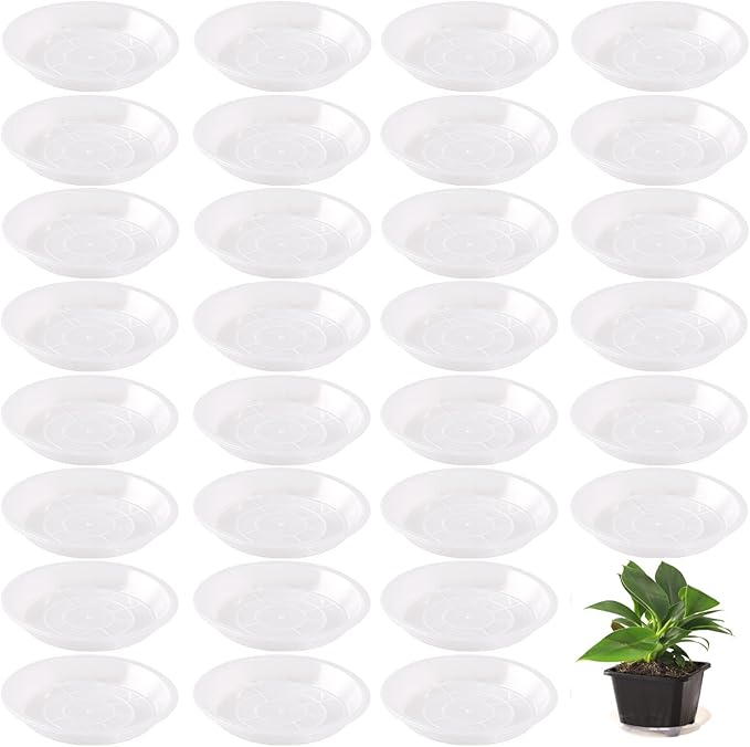 30 Pack Plant Saucer 4 Inches Plant Trays for Pots Plastic Round Drip Trays Flower Pot Saucers Clear Planter Water Tray Plant Drainage Tray, Clear