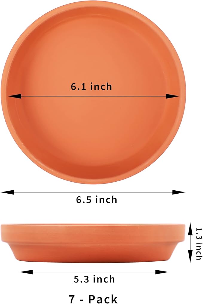 Yishang 6.5 Inch Large Terracotta Pot Plant Saucer - 7pcs Middle Round Plant Pot Saucers, Middle Clay Plant Tray Perfect for 6/6.5/7 Inch Flower Pot with Drainage Hole and Great for Indoor/Outdoor