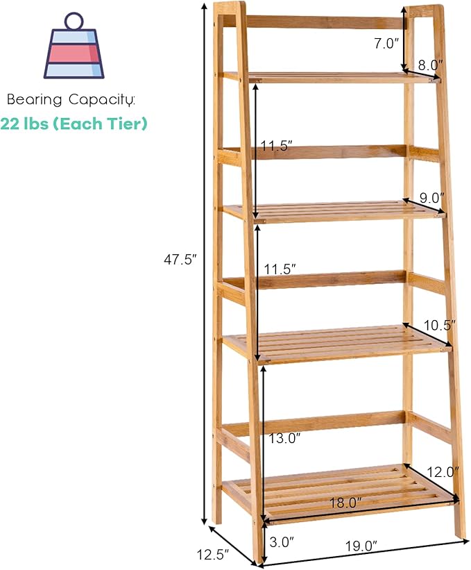 Giantex 4-Tier Bamboo Plant Stand Flower Pots Holder Display Shelf, 47.5inch Ladder Shelf Plants Organizer Rack for Patio Balcony Garden Home, Bookcase Planter Storage Shelving Unit Indoor Outdoor