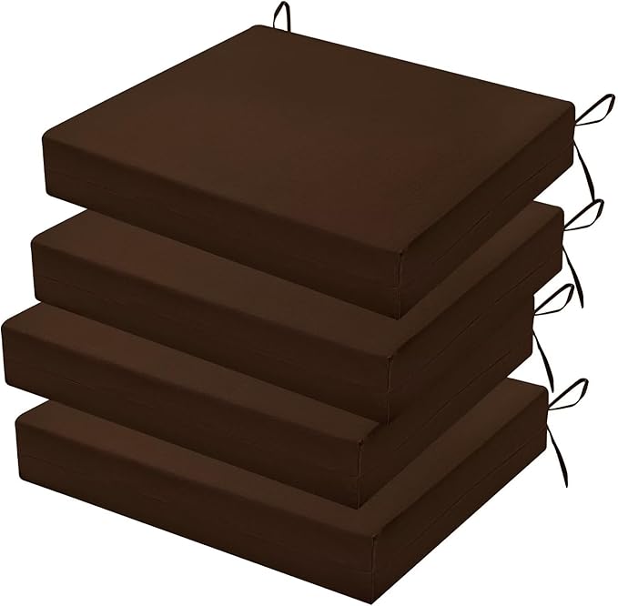 Outdoor Chair Cushions Set of 4, 18.5 x 16 Inch Patio Chair Cushions for Outdoor Furniture, Water Resistant, Non-Slip Ties(Dark Brown)