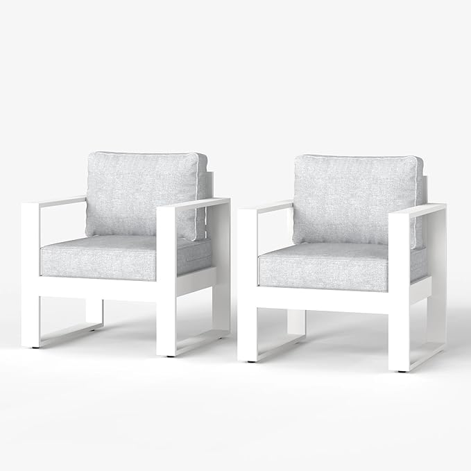 LayinSun Outdoor Patio Aluminum Chair, Metal Modern Armchair Set of 2 with Washable Thick Cushions