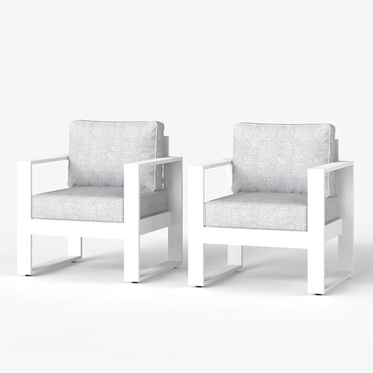 LayinSun Outdoor Patio Aluminum Chair, Metal Modern Armchair Set of 2 with Washable Thick Cushions
