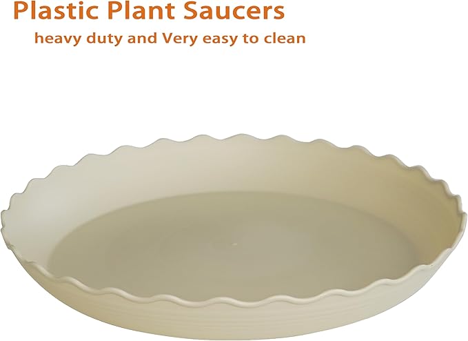 2 Pack Plant Saucer 12 inch, Heavy Duty Plastic Plant Saucers, Durable Plant Tray for Pots, Flower Saucers for Indoors, Plant Pot Saucers, Trays for Planter (Beige)